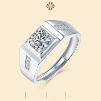 wholesale S925 Silver Ring Men's New Style Moissanite Fashion Silver Jewelry Source Direct Shipping-1 carat moissanite &gt; adjustable opening