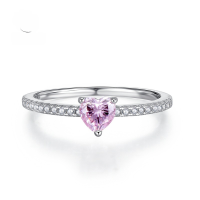 wholesale S925 Silver New Style High Carbon Diamond 5*5 Fashion Heart Small Diamond Ring Women's Jewelry Gift-R400 Pink Diamond No. 8