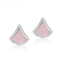 wholesale S925 Silver Japanese Light Luxury Pink Shell Ginkgo Retro Geometric Fan Earrings for Women Wholesale Ear Accessories-Pink Shell