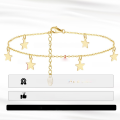 wholesale S925 Sterling Silver Ankle Chain with Layered 14K Gold Plated Star Charm, O-Link, and Disc Foot Jewelry Factory Direct, Cross-Border-0-2