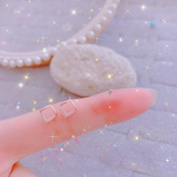 wholesale S925 sterling silver maker geometric diamond-inlaid earrings, fashionable minimalist niche design, birthday gift for girlfriend-Square Earrings--Rose>925 Silver