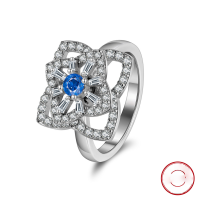 wholesale S925 Sterling Silver Cloud-Pull Jewelry Rotating Flower Ring with 5A White Zircon and Blue High-Carbon Diamond-Platinum No. 8
