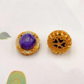 wholesale S925 gold-plated silver metal, natural Charoite round platform hand tag, spacer beads accessories, bracelet necklace DIY semi-finished products-0-10