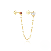 wholesale S925 Sterling Silver Single Row Zircon-studded Double Layer Fringe Flat Threaded Ear Cartilage Piercing Earrings-Single gold #8