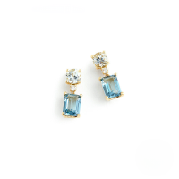 wholesale S925 Sterling Silver Four-prong Earrings With Sea Blue Zircon, Fresh And Elegant French Style For Women-Gold 925 silver