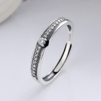 wholesale S925 Sterling Silver Retro Vintage Korean Style Thin Band Full Zirconia Inlaid Ins Minimalist Style Open Ring-YJ493/approx. 1.9g Adjustable opening