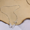 wholesale Metal: 999 Silver, Double Flying Diamond Butterfly Necklace for Women, Luxe Advanced Collarbone Chain, Unique New Style Birthday Gift-0-2