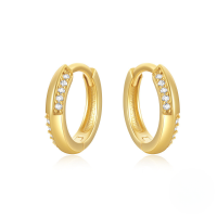 wholesale S925 Sterling Silver Double Row Zircon Inlaid Minimalist Fashion Ear Hoops,-Gold#4 925 silver