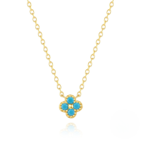 wholesale S925 Sterling Silver Petal Set With Zircon And Turquoise, A Minimalist European-style Accessory Collection-Gold necklace-turquoise 925 silver