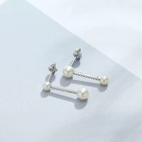 wholesale 925 Sterling Silver Geometric Pearl Stud Earrings for Women, Simple and Versatile Zircon Earrings, Dunli New Style Wholesale-Asymmetrical Pearl Earrings 925 Silver