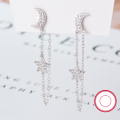 wholesale 925 Sterling Silver Small Moon and Star Earrings with Tassel and Crystal Accents, Women's Dainty Drop Earrings for-0-3