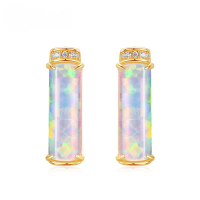 wholesale S925 Silver Geometric Iridescent Synthetic Opal Exquisite Earrings, Light Luxury INS Niche High-End-10K gold + swimming paint  925 silver