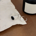 wholesale S925 Sterling Silver Black Onyx Ring for Women, Small and Fashion-Forward, Minimalist Interlocking Geometric Adjustable Open Band-0-4
