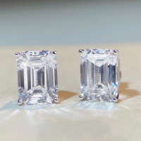 wholesale S925 Sterling Silver Women's Emerald Cut Square Ice Cube EarringsExaggerated Gemstone Zircon Ear Jewelry-White-ED023 925 silver