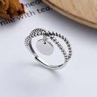wholesale S925 Sterling Silver Retro Twist Braided "Nice" Pendant with Ins-Style Open Ring-YFJ390/approx. 2.63g Adjustable opening