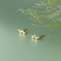 wholesale S925 silver stud earrings for women, Korean-style sweet and fresh,, with oval small leaf ear accessories G8487-S925 Silver Earrings Silver 925 Silver