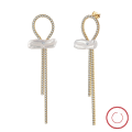wholesale S925 Sterling Silver, 14K Gold Knotted Cultured Freshwater Pearl Tassel Earrings Factory Direct-0-0