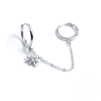 wholesale S925 Sterling Silver Mixed Chain Double-wear Octagonal Zircon Hoop Earring, A Single Creative European And American Bestseller-Platinum