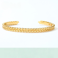 wholesale 925 silver gold-plated open-end women's bracelet with Japanese retro-style golden wheat wave design, wholesale-10K gold plated>925 silver