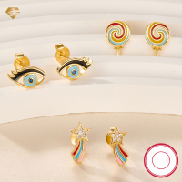 wholesale S925 Silver New European and American Cross-Border Evil Eye Earrings with Oil Drop Design, Versatile and Cute Eye Earrings for Women-Avocado 925 silver