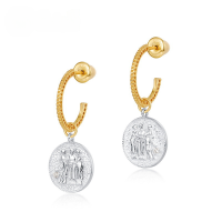 wholesale S925 Sterling Silver Modern Vintage Trinity Coin Earrings for Women, Detachable DIY Wholesale from Manufacturer-10K gold + bright silver 925 silver