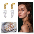 wholesale 925 Sterling Silver Cloud-Pull Earrings with Natural Baroque Pearl Chain, Versatile and Stylish, Direct from Manufacturer-0-2