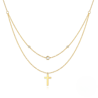 wholesale S925 Sterling Silver Exquisite Plum Blossom Smooth Cross Double Layer Choker Necklace, Amazon Best-seller With Zircon Accents-Gold 925 silver