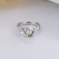 wholesale S925 Sterling Silver Creative Crushed Texture Moonstone Open Ring, Light Luxury Style Elegant Gentle Index Finger Ring-0-2