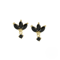 wholesale S925 Sterling Silver Marquise Zircon Stud Earrings, Cross-border Best-selling Trendy Creative Ins Style-Gold-Black Diamond