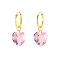 wholesale S925 Sterling Silver Heart Crystal Ear Cuff, Earring, Ear Hook-Gold-Pink