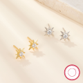 wholesale S925 Sterling Silver Eight-Pointed Star Stud Earrings with Diamond Accents, Small Sun Earrings for Women, Minimalist Fashionable and Unique INS Style Earrings-0-1
