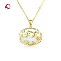 wholesale 925 Silver White Opal Dolphin Synthetic Opal Necklace, Ocean World Playful Jewelry Pendant-17B White Opal Reddish White