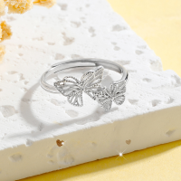 wholesale S925 Sterling Silver Two Butterfly Filigree Ring, Ethereal Ins-Style Forest-Inspired Gentle and Unique High-End Design Versatile Band-Two butterfly filigree rings / approx. 1.67g &gt;JZ016013 sterling silver