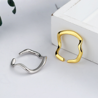 wholesale S925 Sterling Silver Korean-style Geometric Open Ring INS Euro-American Minimalist Water Ripple Pattern, Simple and Versatile-DJ1094/Gold color Approx. 1.61g &gt; Opening adjustable