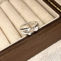 wholesale S925 Sterling Silver Minimalist European-American Heart-shaped Adjustable Open Ring for Women, Fashionable Light Luxury Hand Accessory-0-0