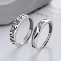 wholesale S925 Sterling Silver Korean-style minimalist forest theme "Whale of a Lifetime, Accompanied by a Deer" matching couple's adjustable open ring-0-0