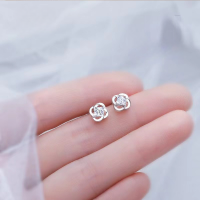 wholesale S925 Sterling Silver Maker's Four-Leaf Clover Ear Studs for Women, Trendy Niche Design Earrings for Healing Ear Piercings New-Clover earrings with blue zircon &gt; 925 silver