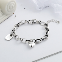wholesale Sterling Silver S925 Letter Initial Heart Bracelet for Women, Minimalist Ins Niche Design, Thai Silver Vintage Internet Famous Fashion Trend-YS074/approx. 11.35g 925 silver