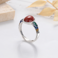wholesale S925 Sterling Silver Fashion Retro Auspicious Cloud Resin-Inlaid Southern Red Agate Ring, Luxury and Versatile Band-0-2