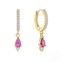 wholesale S925 Sterling Silver Ins-style Colorful Teardrop Crystal Ear Climber Earring-Gold-Rose Red Diamond 925 Silver