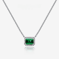 wholesale 15ct rectangular Zambian-color lab-grown emerald 6*8 three-piece necklace set in [metal], 40+5-Zambian cultured emerald (with chain) [P-0640]  Chain length 40+5cm