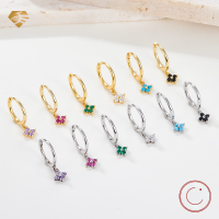 wholesale 925 Sterling Metal Four-Leaf Clover Earrings, Premium Luxury Zirconia-Embedded Multicolor Hoop Earrings, Ins Style for Women-Black Diamond Gold