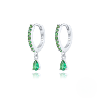 wholesale S925 Sterling Silver Ins-style Cross-border Bestseller Dripping Hoop Earrings With Colorful Zircons-Platinum-Green Diamond