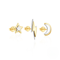 wholesale S925 Sterling Silver Mini Petal Triangle Zircon Earring Set, Popular Moon And Lightning Earrings For Women-3-piece set, gold#4&gt;925 silver