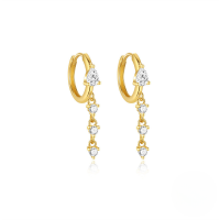 wholesale S925 Sterling Silver French Earrings With Crystal Zircon, Waterdrop Design, And Inlaid Zircons-Gold 925 silver