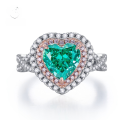 wholesale S925 Silver New Style Imported High Carbon Diamond Paraiba Green 8*8 Heart-Shaped Two-Tone Ring for Women-0-0