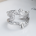 wholesale S925 Sterling Silver Irregular European and American Double-Layer Foil Textured Open Ring Trendy Hip-Hop Punk Style Ring-0-1