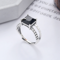 wholesale S925 Sterling Silver Korean Style Ins Minimalist Square Black Zircon Cold Tone Design Open Adjustable Ring-0-0