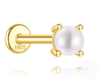 wholesale S925 Sterling Silver Classic Multi-size Pearl Flat Head Threaded Ear Cartilage Piercing Earrings, Korean Japanese Minimalist Style-Single gold-4MM