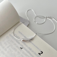 wholesale S925 Sterling Silver Solid Little Eggplant Silver Tube Necklace for Women, Xiaohongshu Viral High-End Niche Collarbone Chain-S925 pure silver (40+5)